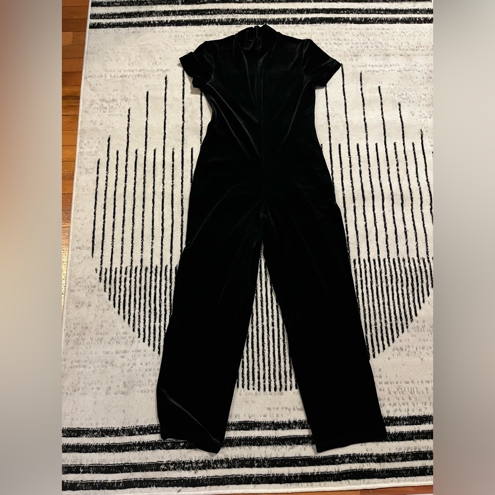 Vintage black velvet jumpsuit cat suit pantsuit size M